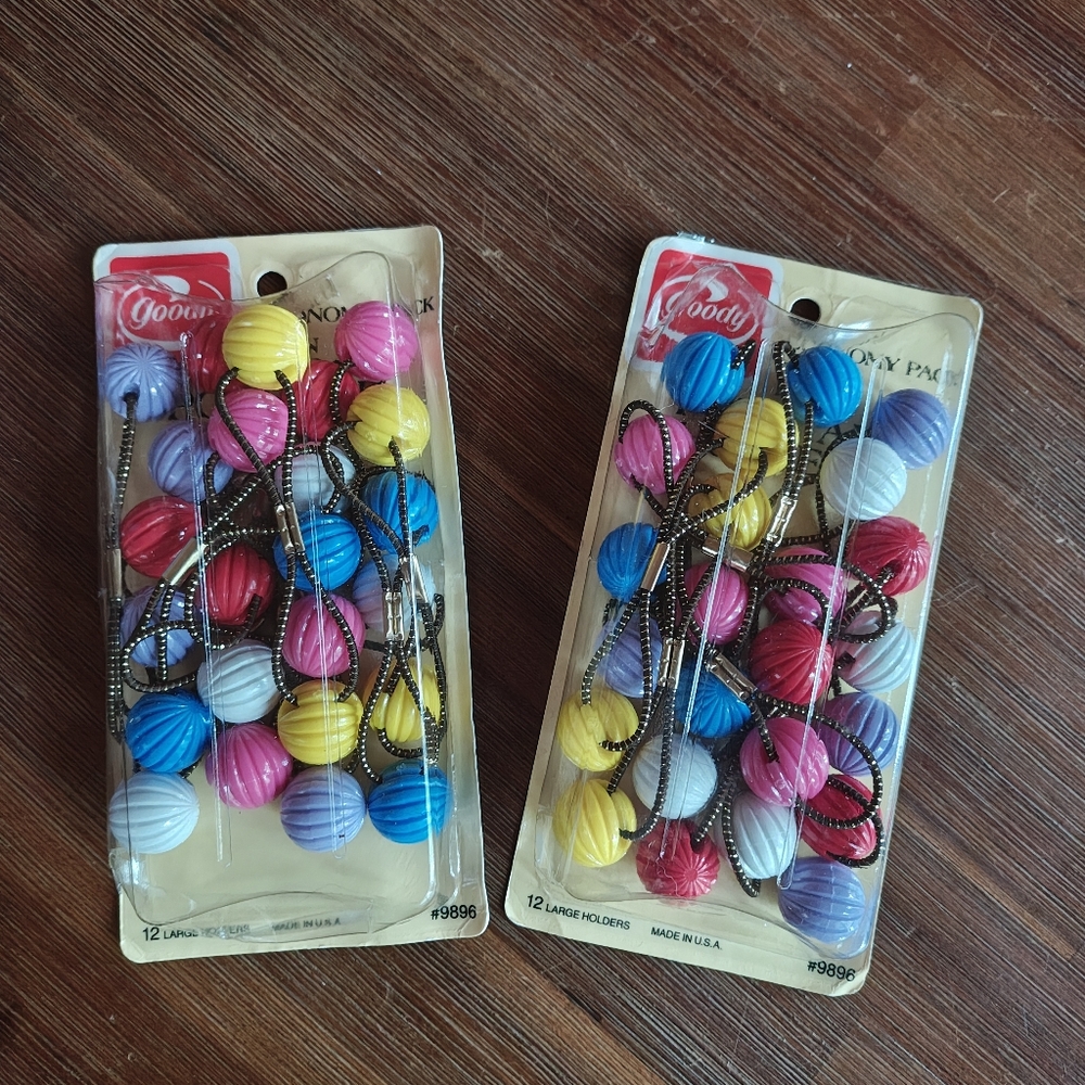 Vintage 70s Goody Twin‎ Bead Ponytail Holders Economy Pack 24 Total 1975 Elastic